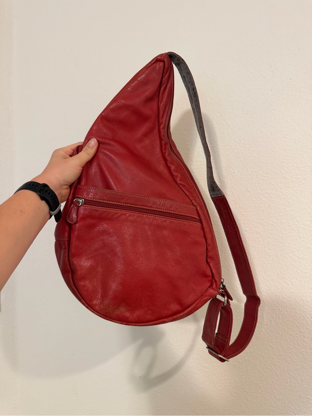 Ameribag Red Leather Crossbody Sling Bag